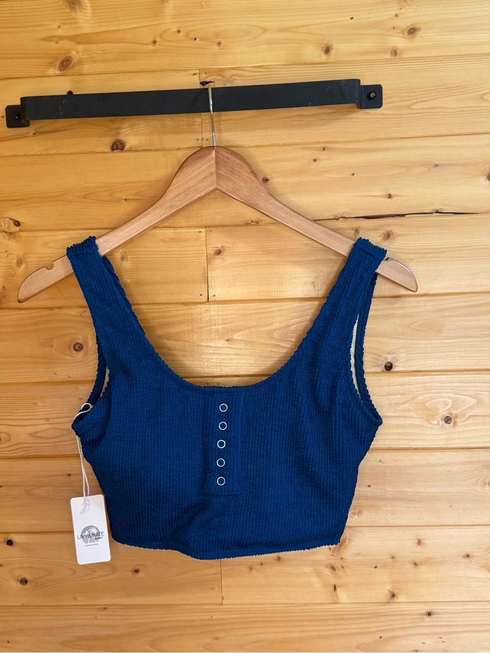 Livy&Kate Surfer Textured Navy Scoop Crop Bikini Top